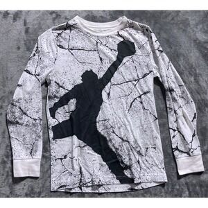 Jordan Brand Shirt Boys Large White Black Crackle Print Jumpman Long Sleeve Tee